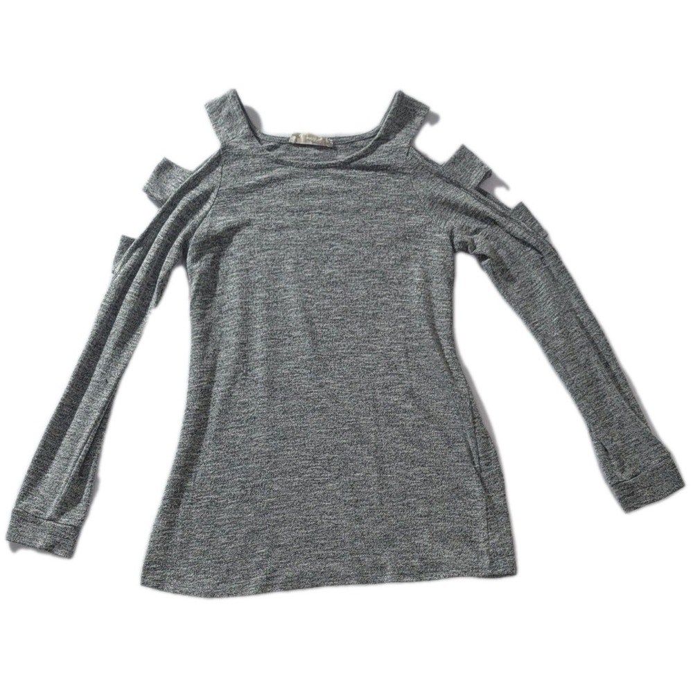 Pink Republic Cold Shoulder Top Gray Marled Stretch Long Sleeve Size S‎